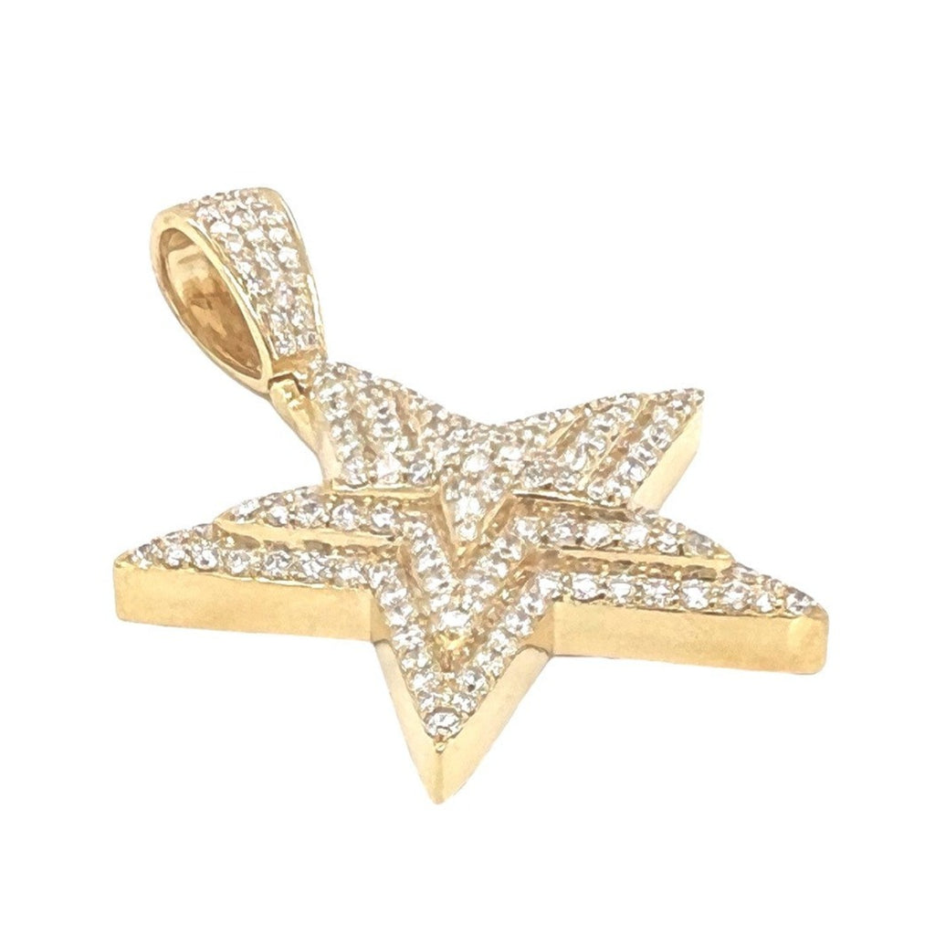 14K Yellow Gold 3D Super Star VS Diamond Pendant 2.65 CT 1.8"