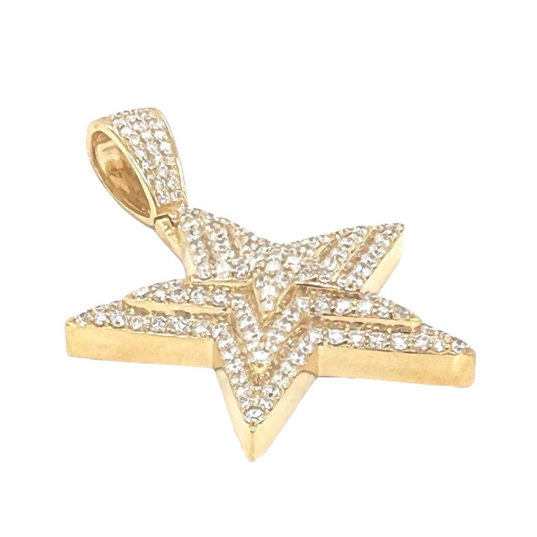 14K Yellow Gold 3D Super Star VS Diamond Pendant 2.65 CT 1.8"