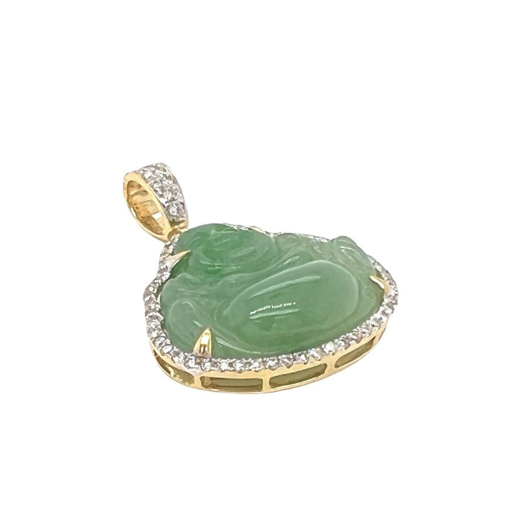 10K Yellow Gold Laughing Buddha VS Diamond Pendant 0.50 CT 1.25"