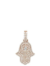 Load image into Gallery viewer, 14K Rose Gold 3D Hamsa Evil Eye VS Diamond Pendant 1.6 CT 1.4&quot;
