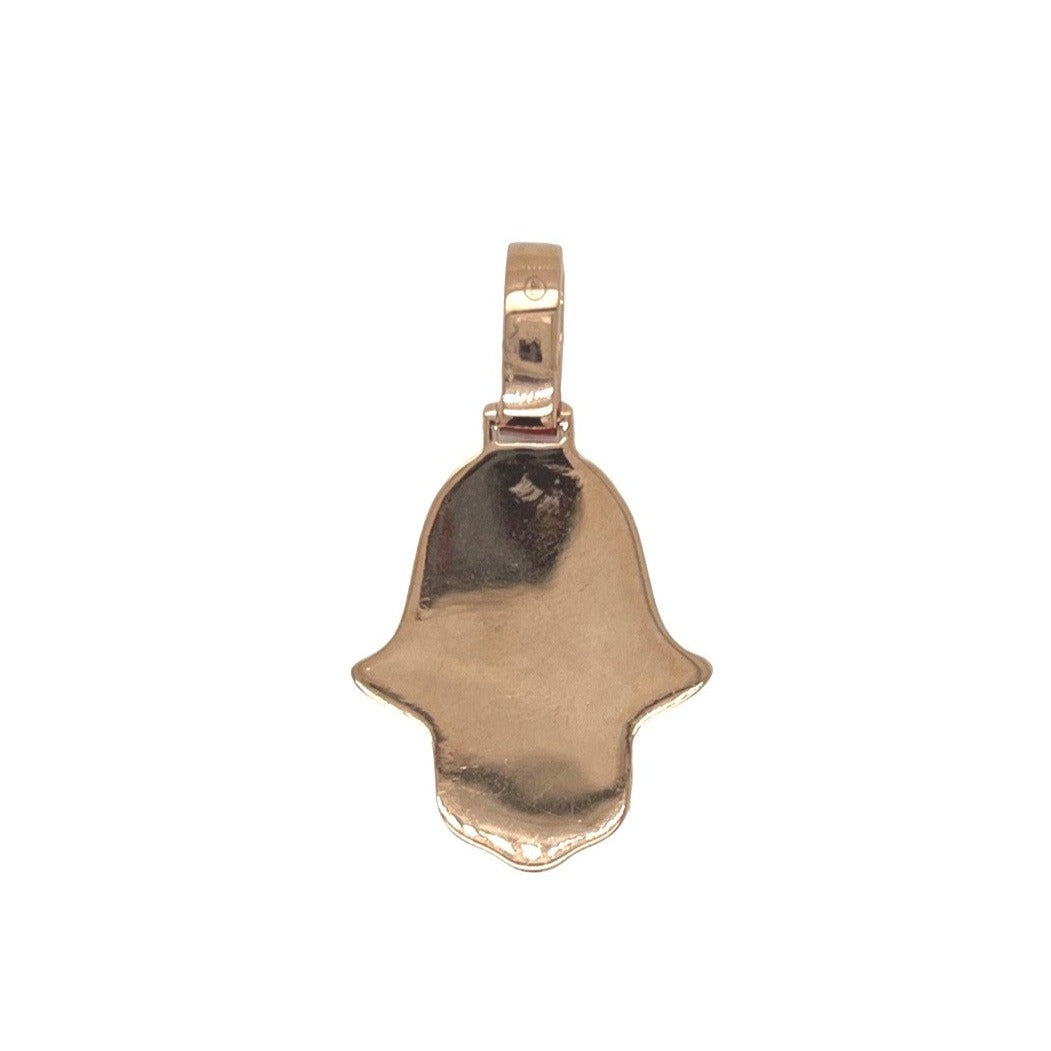 14K Rose Gold 3D Hamsa Evil Eye VS Diamond Pendant 1.6 CT 1.4"