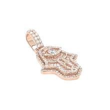 Load image into Gallery viewer, 14K Rose Gold 3D Hamsa Evil Eye VS Diamond Pendant 1.6 CT 1.4&quot;
