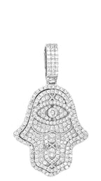 14K White Gold 3D Hamsa Evil Eye VS Diamond Pendant 2.85 CT 1.85"