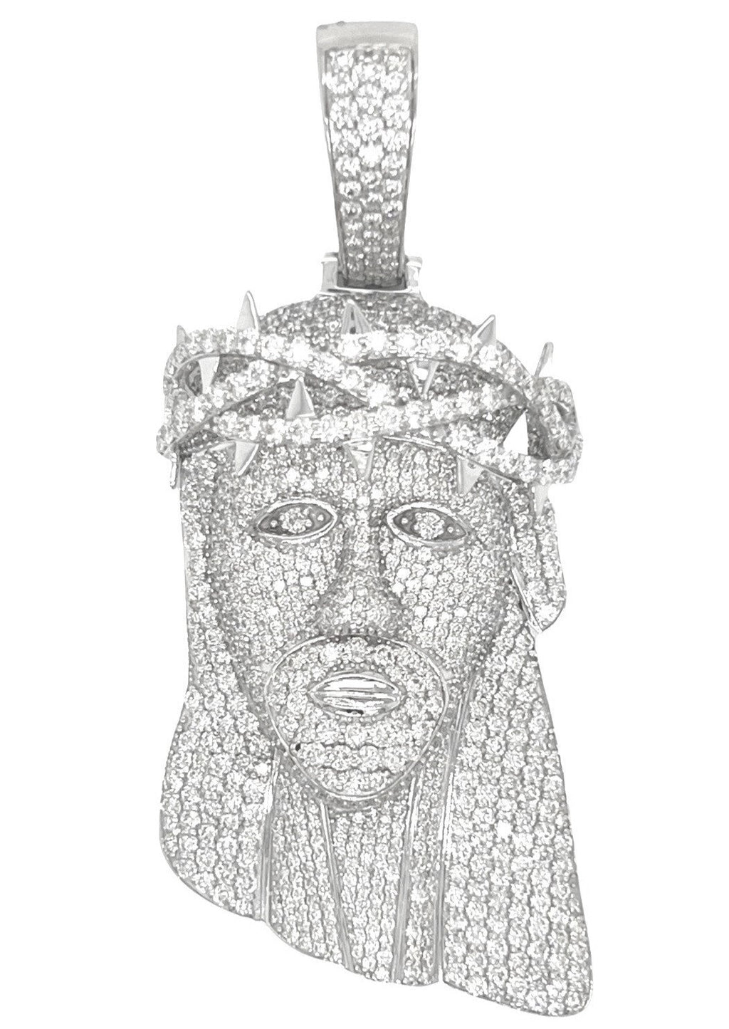 10K White Gold Jesus Head Iced VS Diamond Pendant 8.0 CT 2.65"