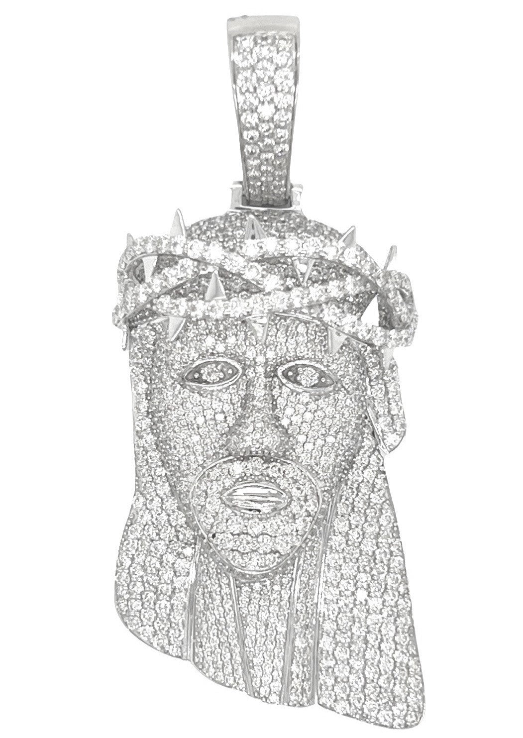 10K White Gold Jesus Head Iced VS Diamond Pendant 8.0 CT 2.65"
