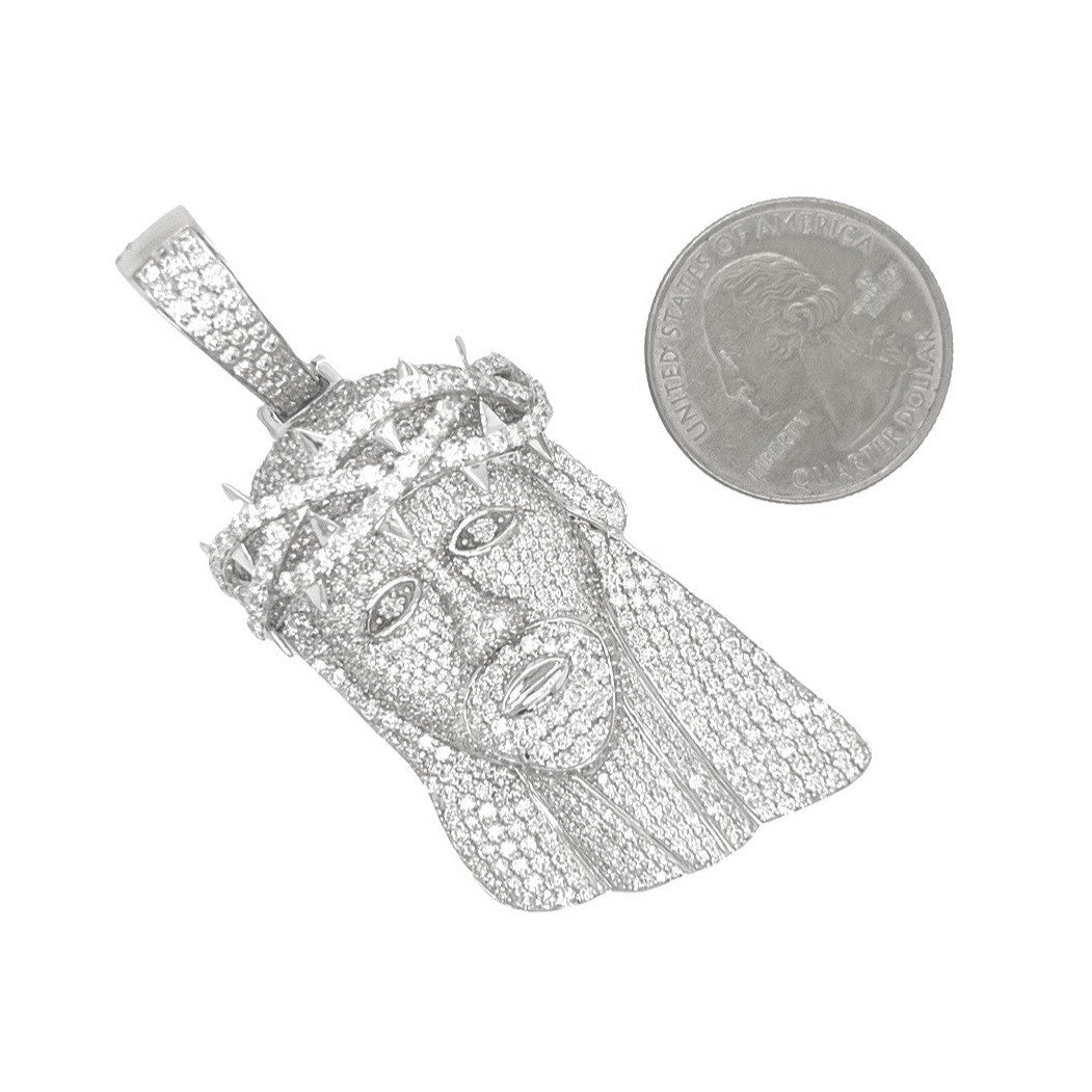 10K White Gold Jesus Head Iced VS Diamond Pendant 8.0 CT 2.65"