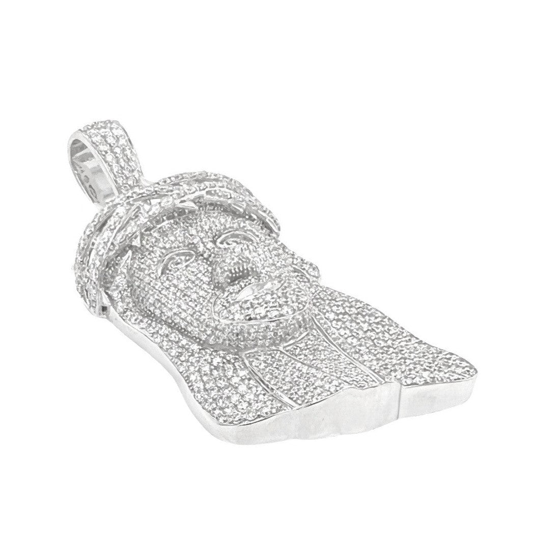 10K White Gold Jesus Head Iced VS Diamond Pendant 8.0 CT 2.65"