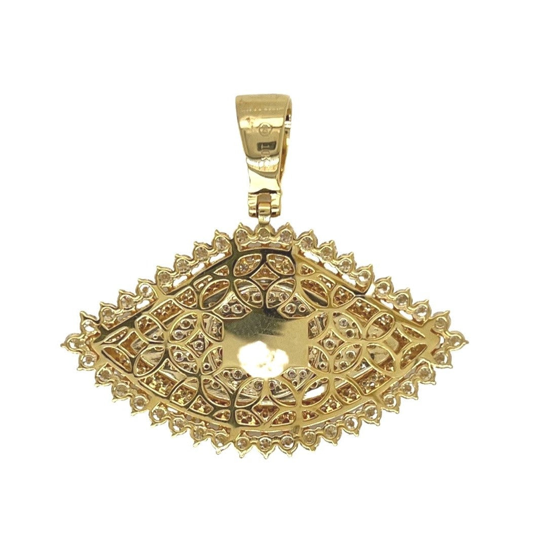 10K Yellow Gold 3D Evil Eye Marquise Solitaire VS Diamond Pendant 4.0 CT 1.45"