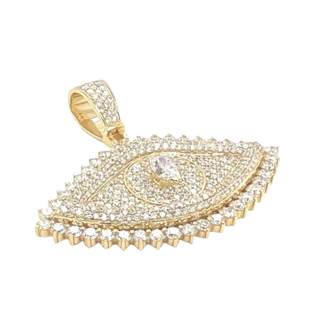 10K Yellow Gold 3D Evil Eye Marquise Solitaire VS Diamond Pendant 4.0 CT 1.45"