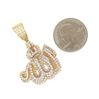 10K Yellow White Gold 3D Arabic Allah Diamond Pendant 2.3 CT 1.75"