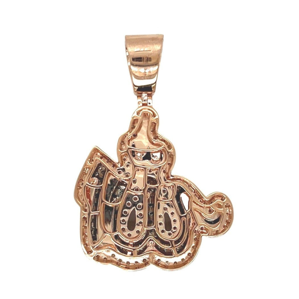 10K Rose White Gold 3D Arabic Allah Diamond Pendant 2.3 CT 1.75"