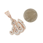10K Rose White Gold 3D Arabic Allah Diamond Pendant 2.3 CT 1.75"