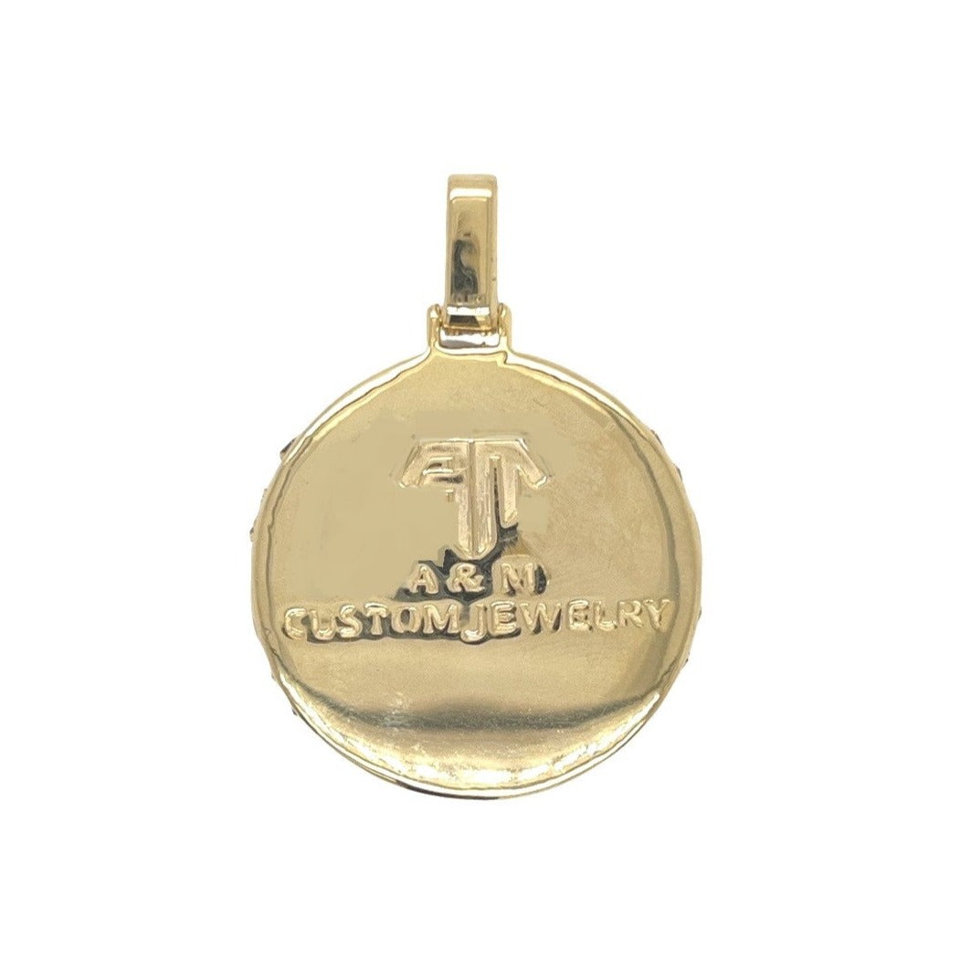10K Yellow Gold Round Memory Frame Baguette Diamond Pendant 1.9 CT 1.75"