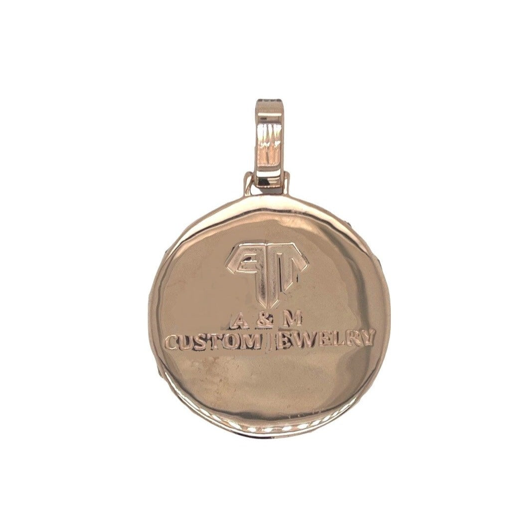 10K Rose Gold Round Memory Frame Baguette Diamond Pendant 2.03 CT 1.75"