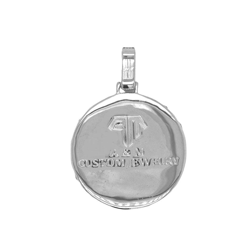 10K White Gold Round Memory Frame Baguette Diamond Pendant 1.97 CT 1.75"