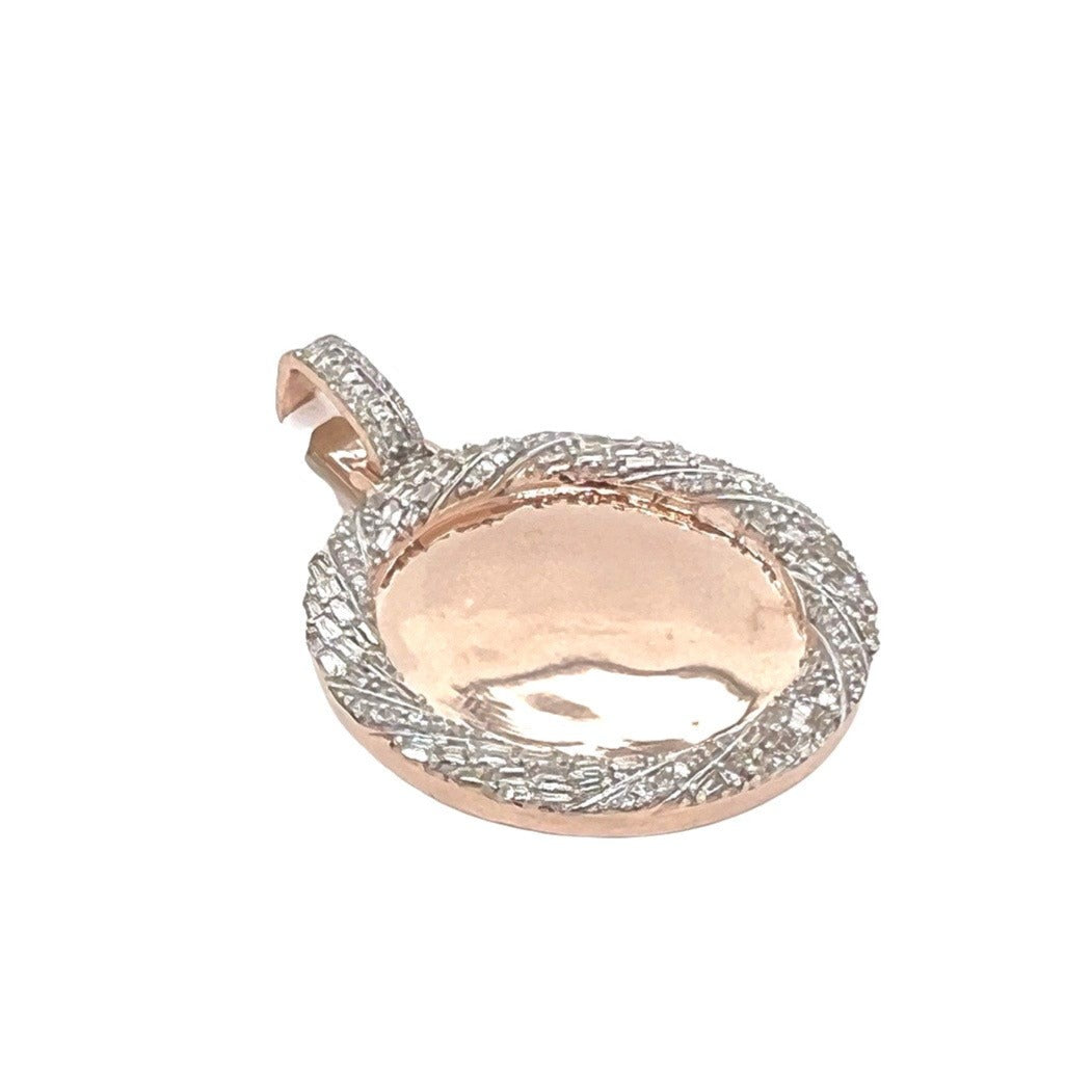 10K Rose Gold Round Memory Frame Baguette Diamond Pendant 2.03 CT 1.75"