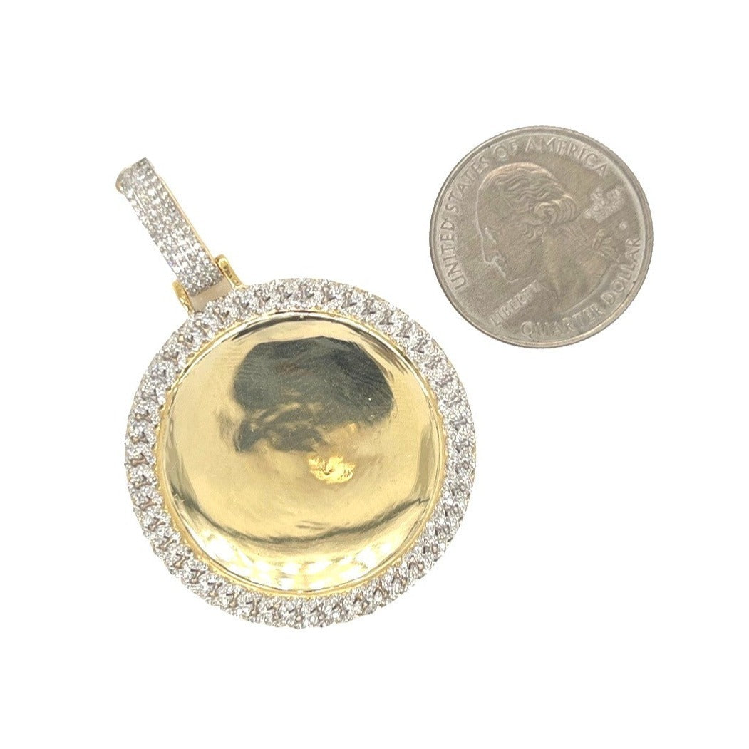 10K Yellow Gold Miami Cuban Memory Frame Diamond Pendant 0.65 CT 2.1"