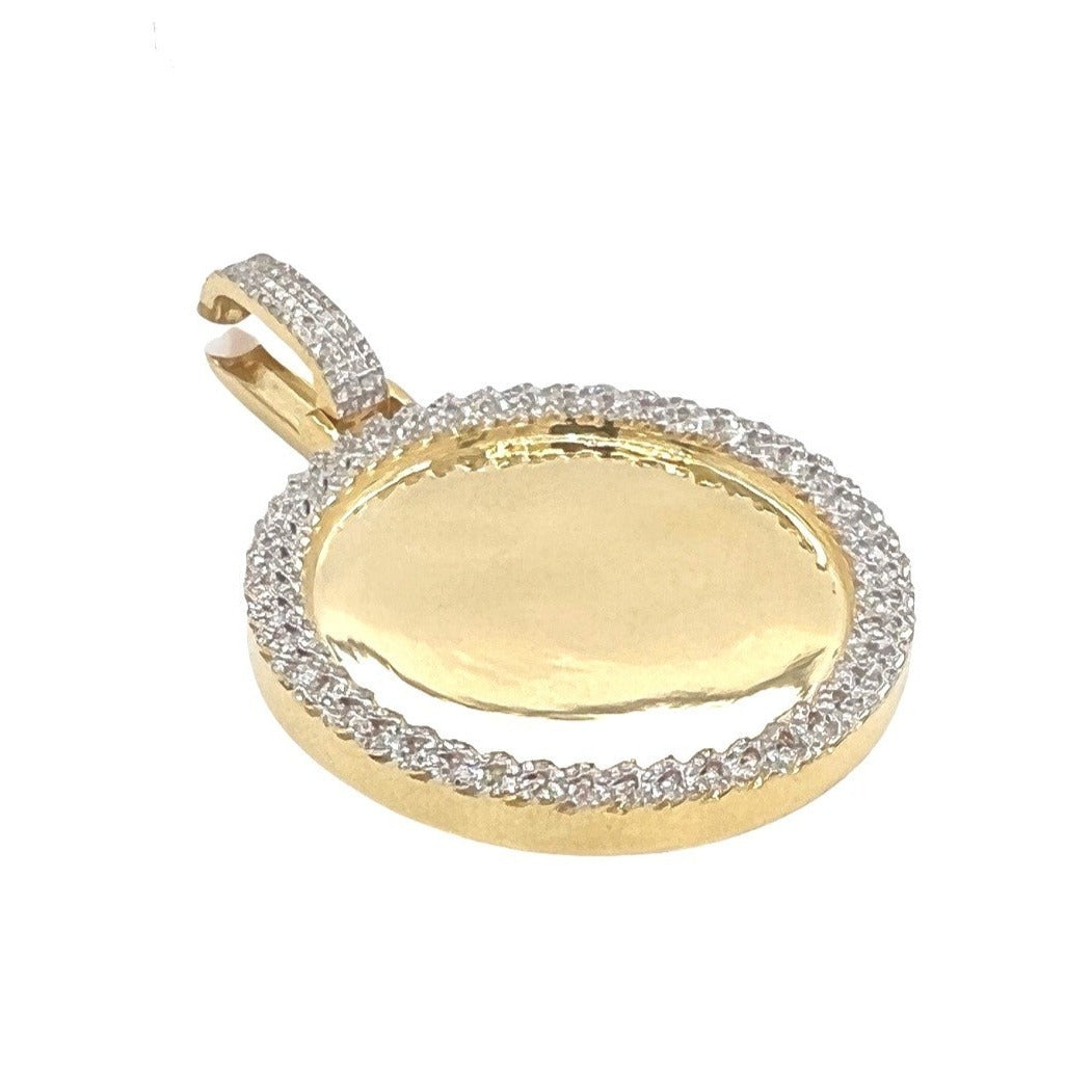 10K Yellow Gold Miami Cuban Memory Frame Diamond Pendant 0.65 CT 2.1"