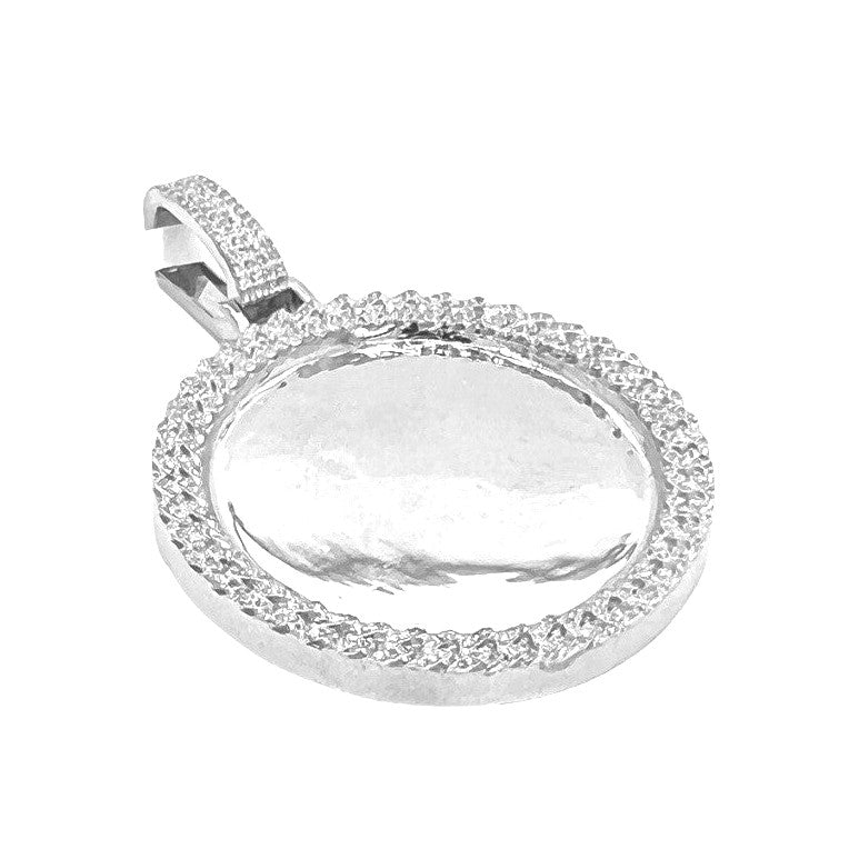 10K White Gold Miami Cuban Memory Frame Diamond Pendant 0.65 CT 2.1"