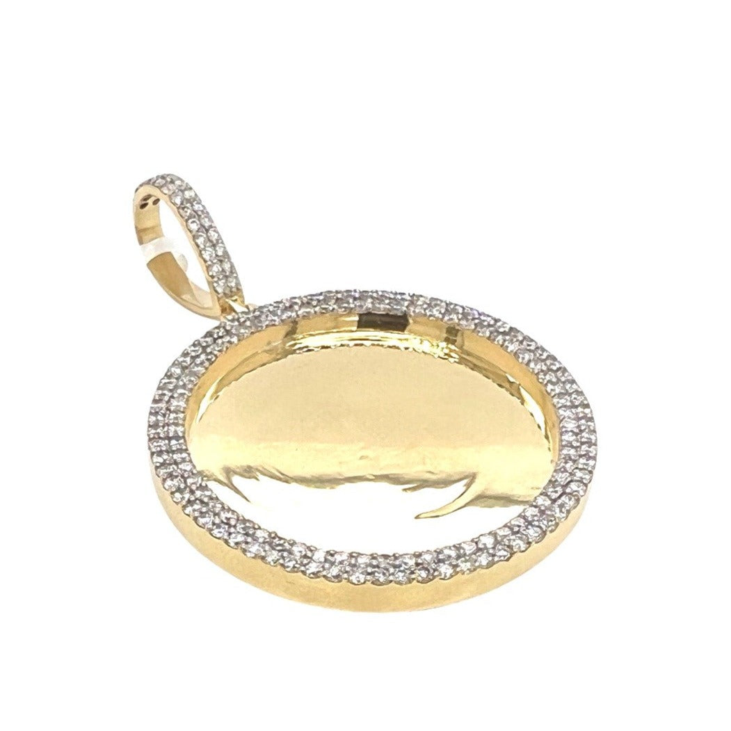 10K Yellow Gold Round Memory Frame 2 Row VS Diamond Pendant 2.68 CT 2.3"