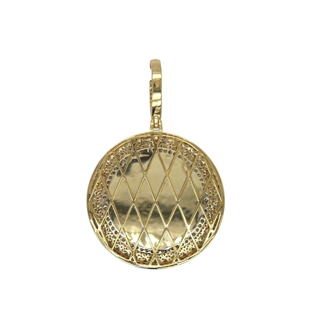 10K Yellow Gold Round Memory Frame 3 Row Diamond Pendant 3.09 CT 2.3"