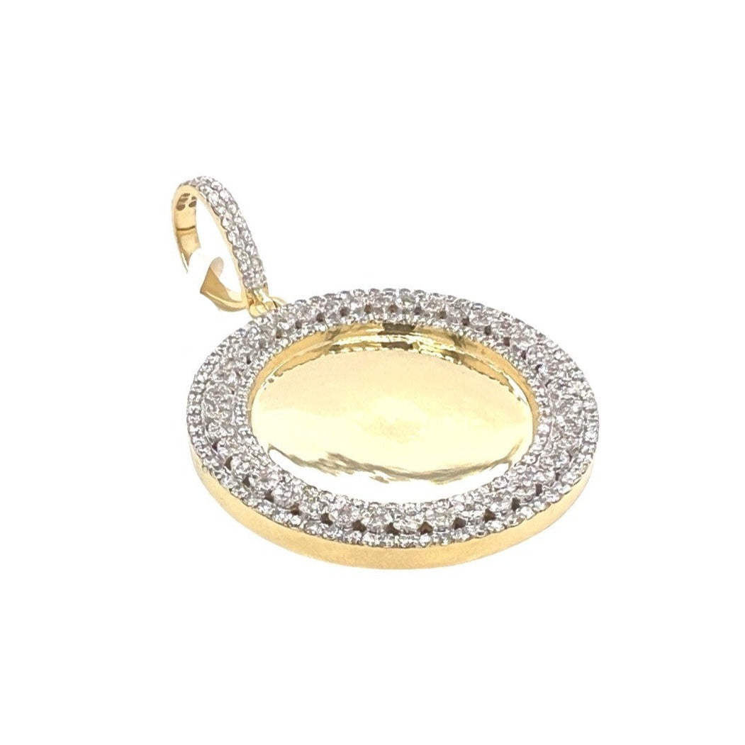 10K Yellow Gold Round Memory Frame 3 Row Diamond Pendant 3.09 CT 2.3"