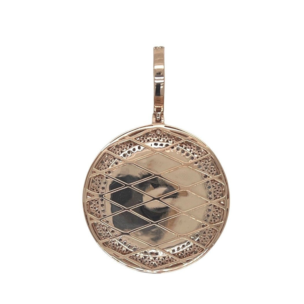 10K Rose Gold Round Memory Frame 3 Row Diamond Pendant 3.09 CT 2.3"