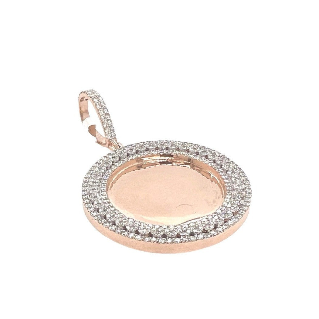 10K Rose Gold Round Memory Frame 3 Row Diamond Pendant 3.09 CT 2.3"