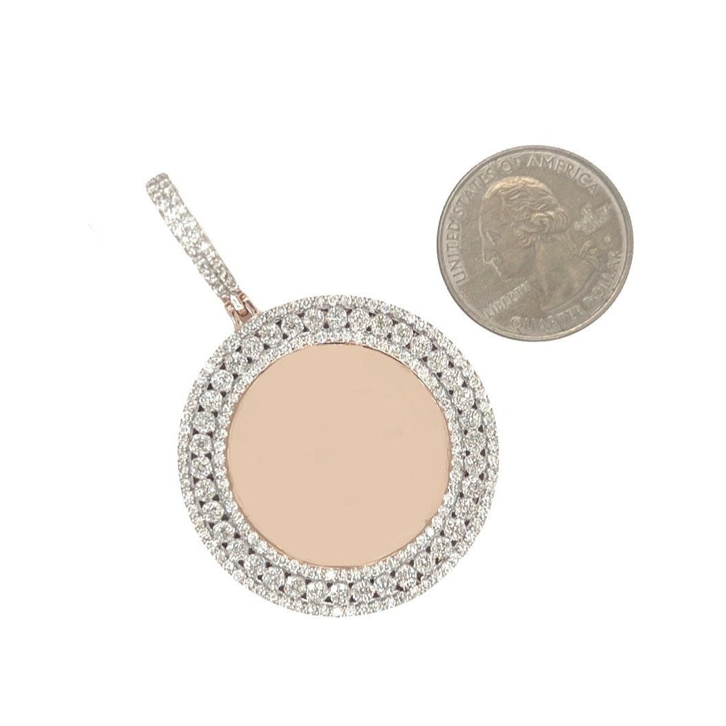 10K Rose Gold Round Memory Frame 3 Row Diamond Pendant 3.09 CT 2.3"