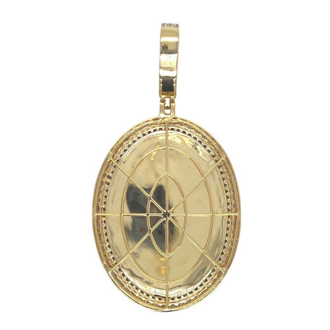 10K Yellow Gold Oval Memory Frame 2 Row VS Diamond Pendant 4.19 CT 2.8"