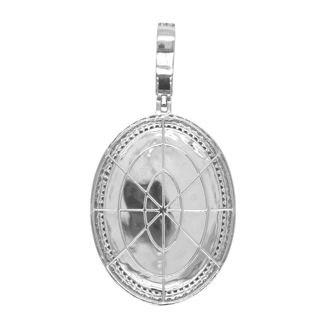 10K White Gold Oval Memory Frame 2 Row VS Diamond Pendant 4.24 CT 2.8"