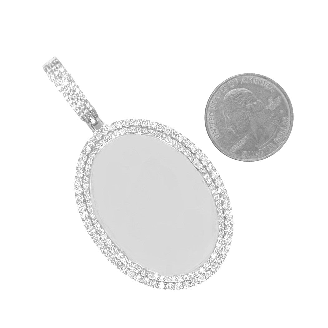 10K White Gold Oval Memory Frame 2 Row VS Diamond Pendant 4.24 CT 2.8"