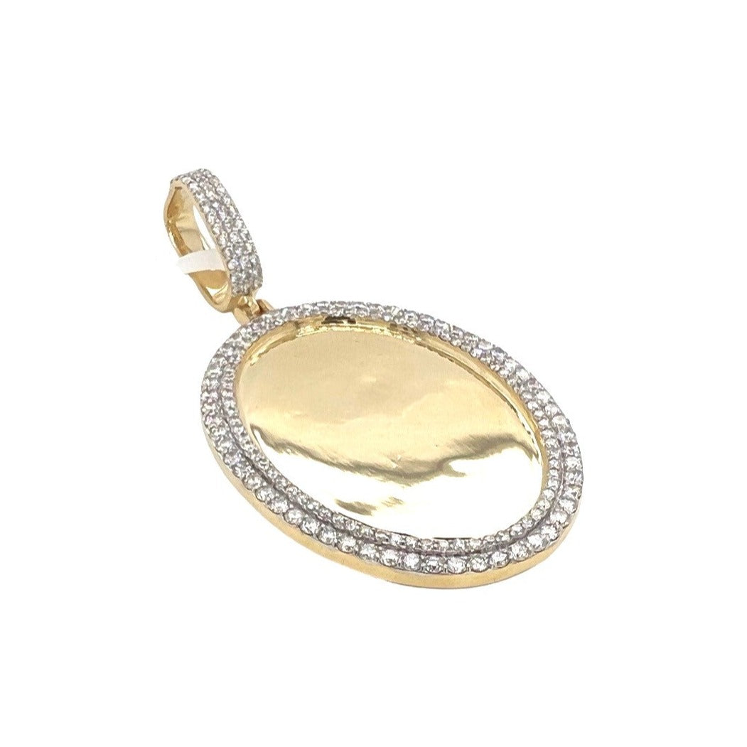 10K Yellow Gold Oval Memory Frame 2 Row VS Diamond Pendant 4.19 CT 2.8"
