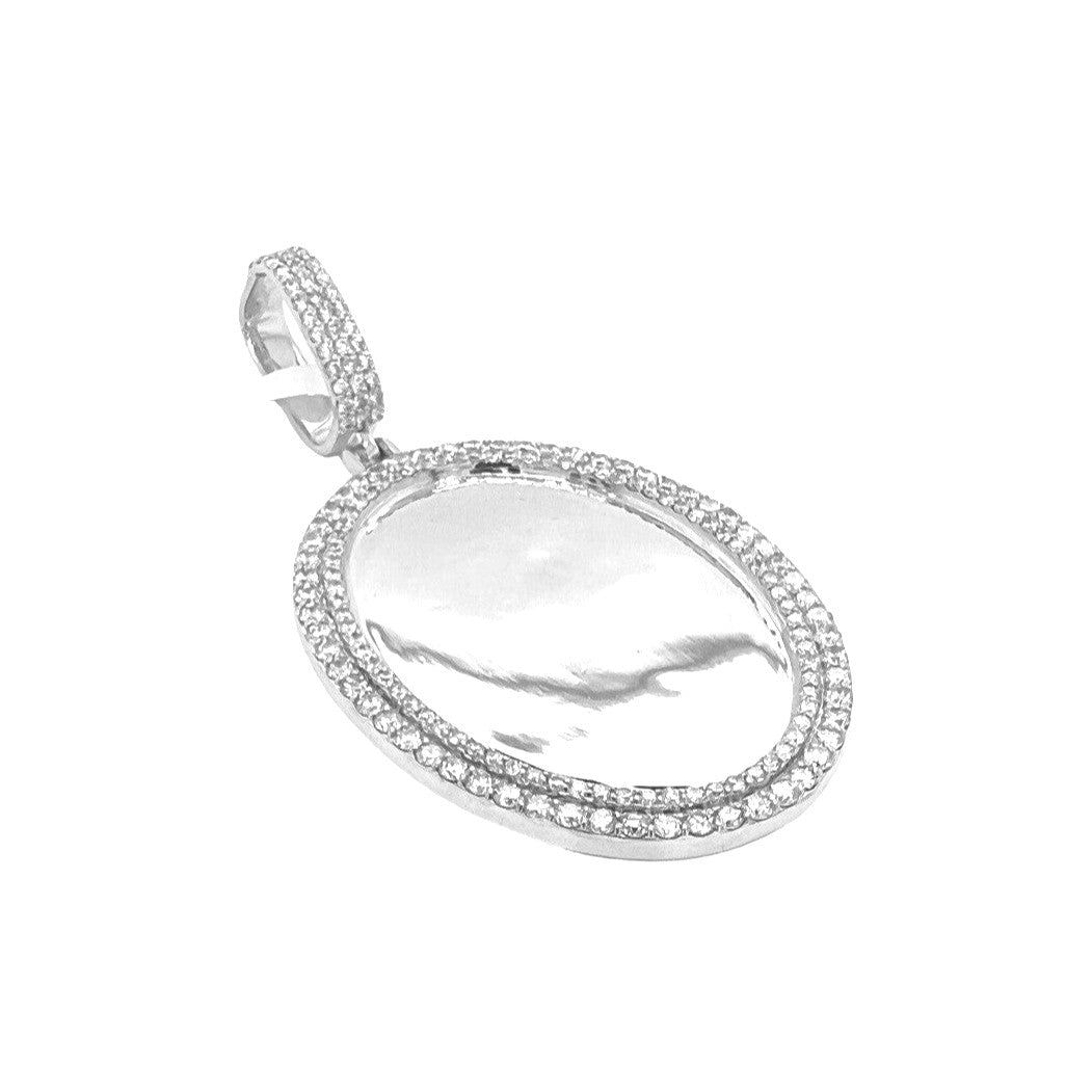 10K White Gold Oval Memory Frame 2 Row VS Diamond Pendant 4.24 CT 2.8"