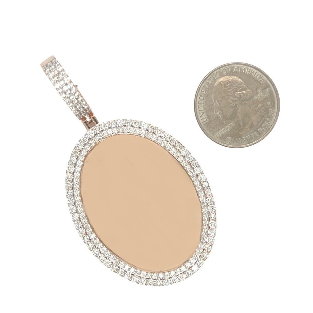 10K Rose Gold Oval Memory Frame 2 Row VS Diamond Pendant 4.21 CT 2.8"