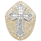10K Yellow White Gold 33MM 3D Gothic Cross VS Emerald Diamond Ring 6.66 CT