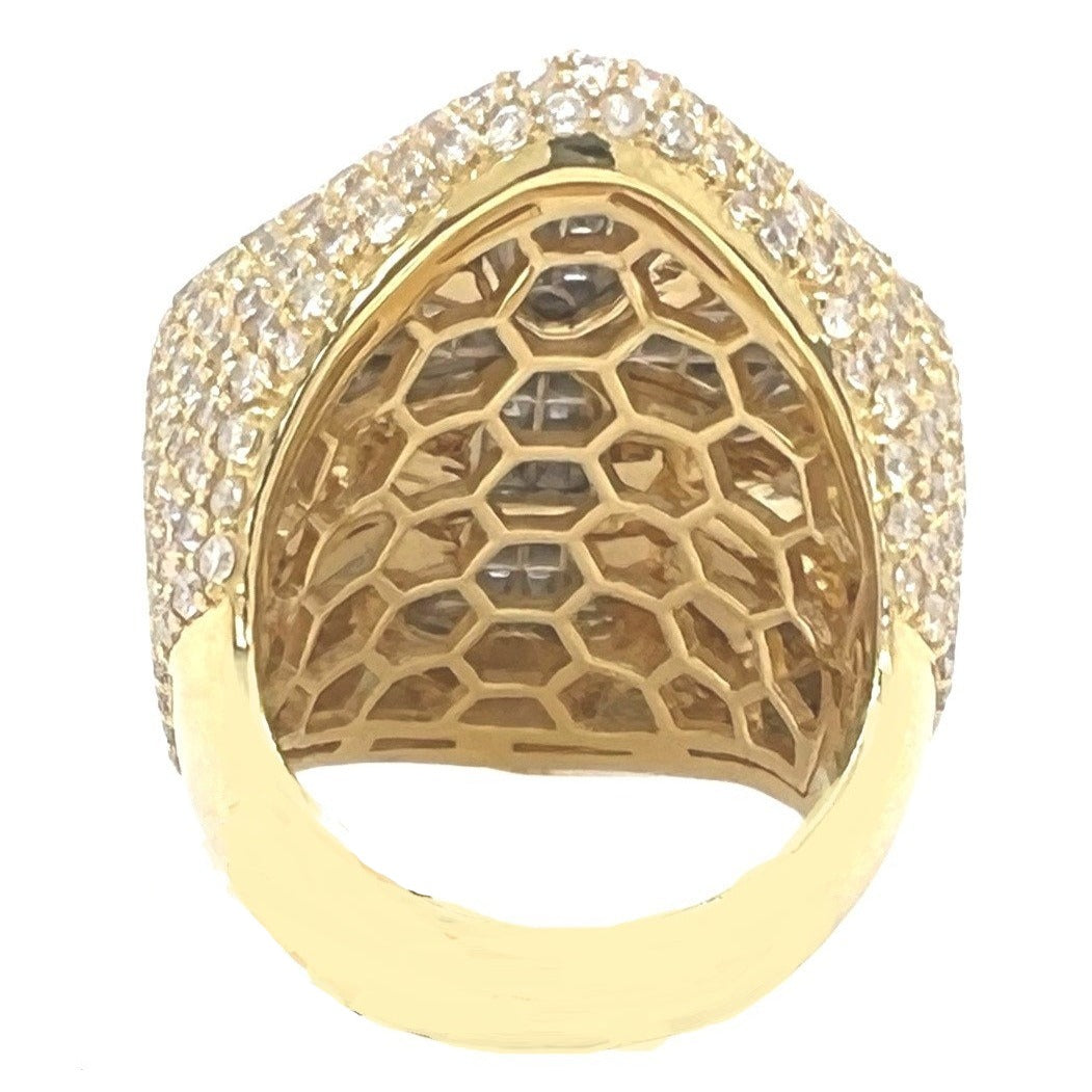 10K Yellow White Gold 33MM 3D Gothic Cross VS Emerald Diamond Ring 6.66 CT