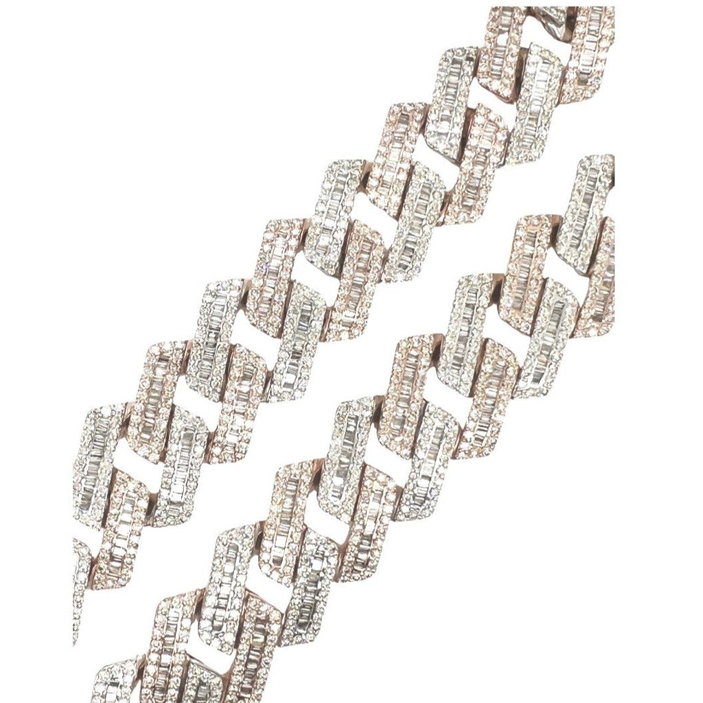 10K Rose White Gold 24MM Miami Cuban Baguette VS Diamond Chain 75.53 CT