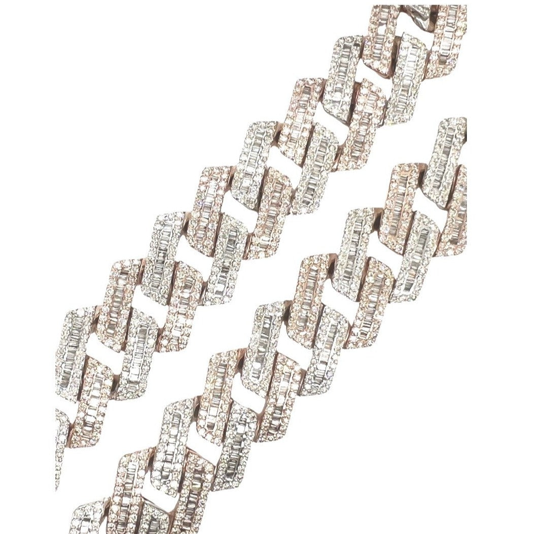 10K Rose White Gold 24MM Miami Cuban Baguette VS Diamond Chain 75.53 CT