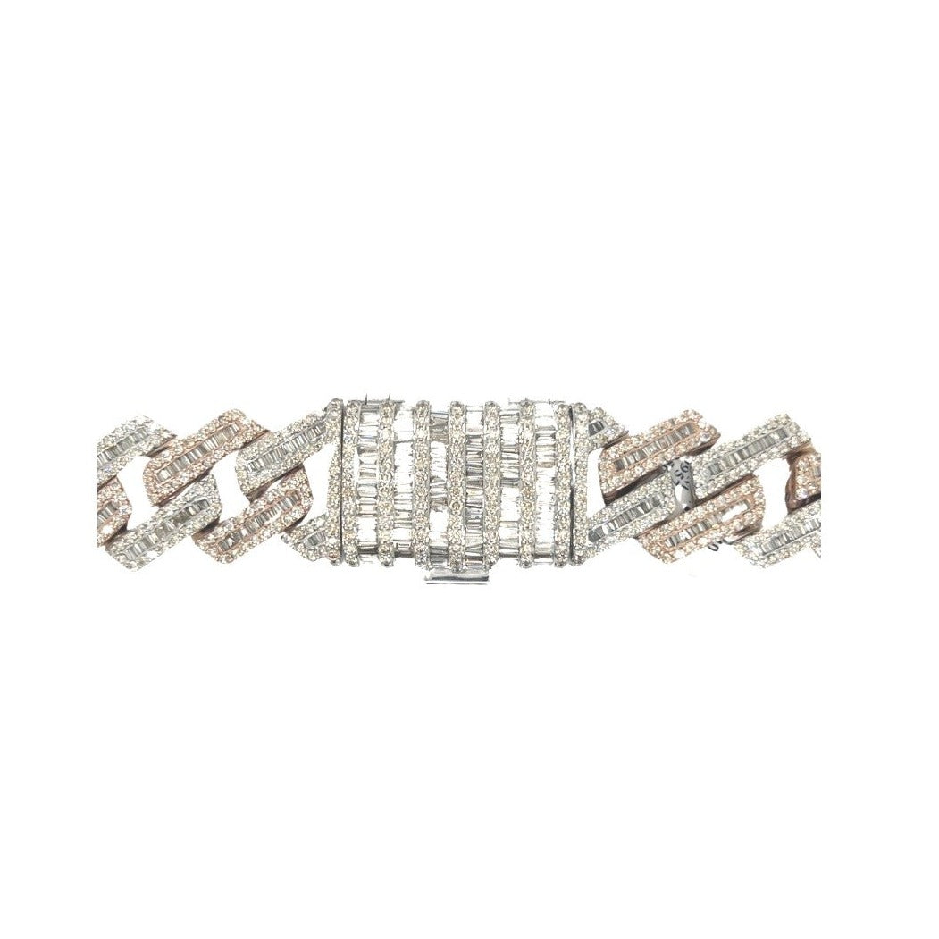 10K Rose White Gold 24MM Miami Cuban Baguette VS Diamond Chain 75.53 CT
