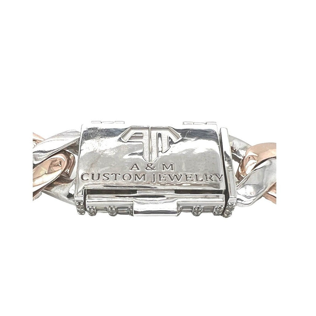 10K Rose White Gold 24MM Miami Cuban Baguette VS Diamond Chain 75.53 CT