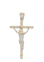 10K Yellow Gold Crucifix Cross Diamond Pendant 0.40 CT 1.85"