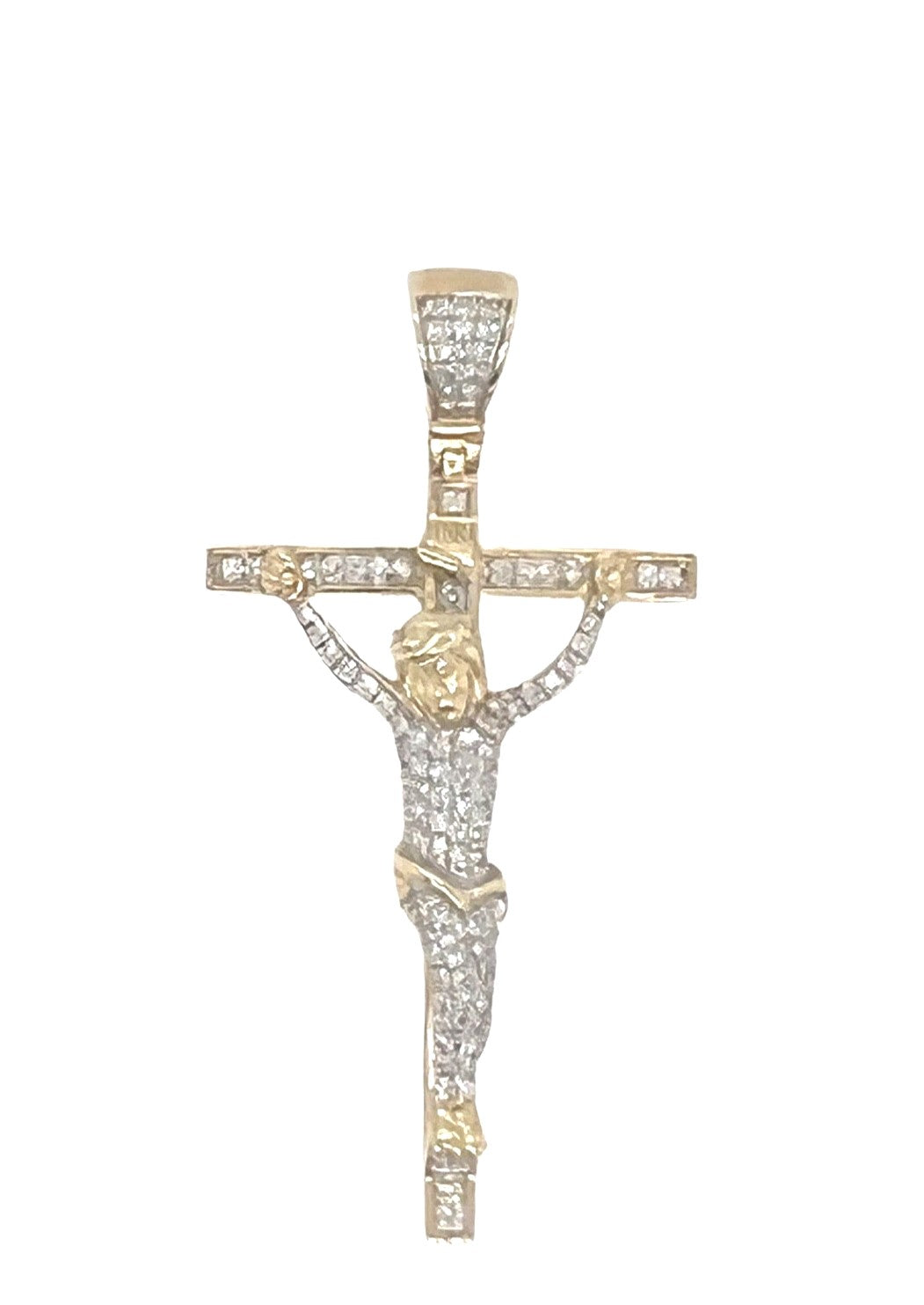 10K Yellow Gold Crucifix Cross Diamond Pendant 0.40 CT 1.85"