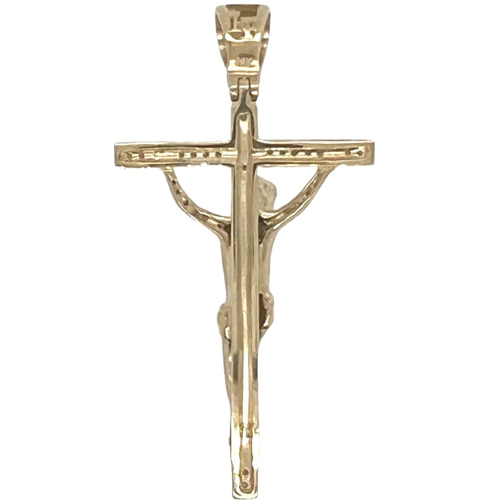 10K Yellow Gold Crucifix Cross Diamond Pendant 0.40 CT 1.85"