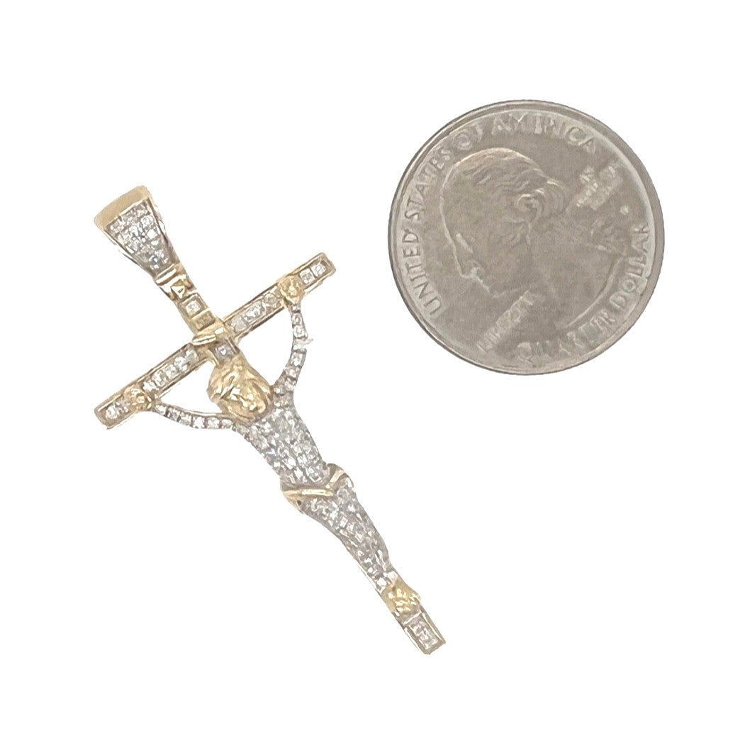 10K Yellow Gold Crucifix Cross Diamond Pendant 0.40 CT 1.85"