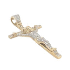 10K Yellow Gold Crucifix Cross Diamond Pendant 0.40 CT 1.85"