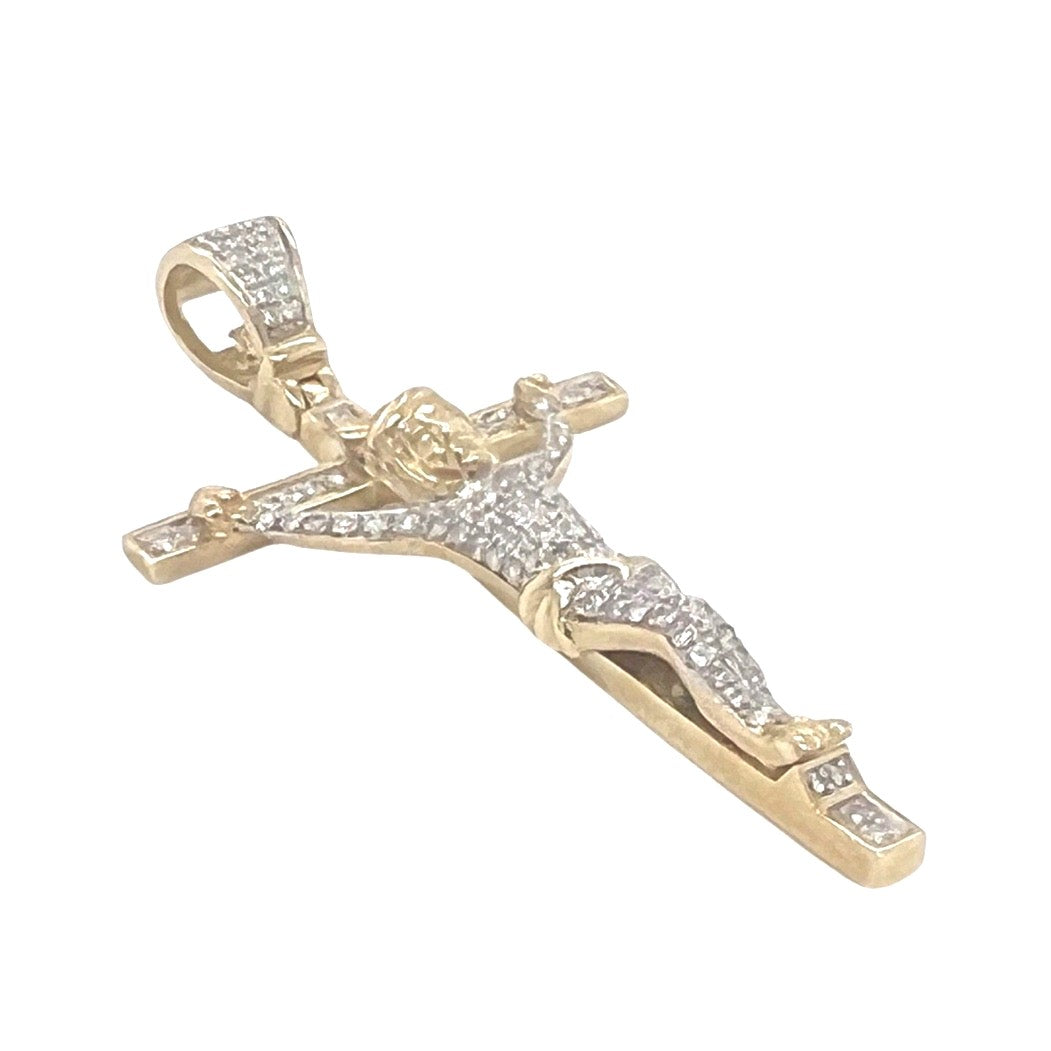 10K Yellow Gold Crucifix Cross Diamond Pendant 0.40 CT 1.85"