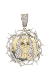 Load image into Gallery viewer, 10K Yellow Gold Jesus Head Thorn Medallion Diamond Pendant 0.89 CT 1.85&quot;
