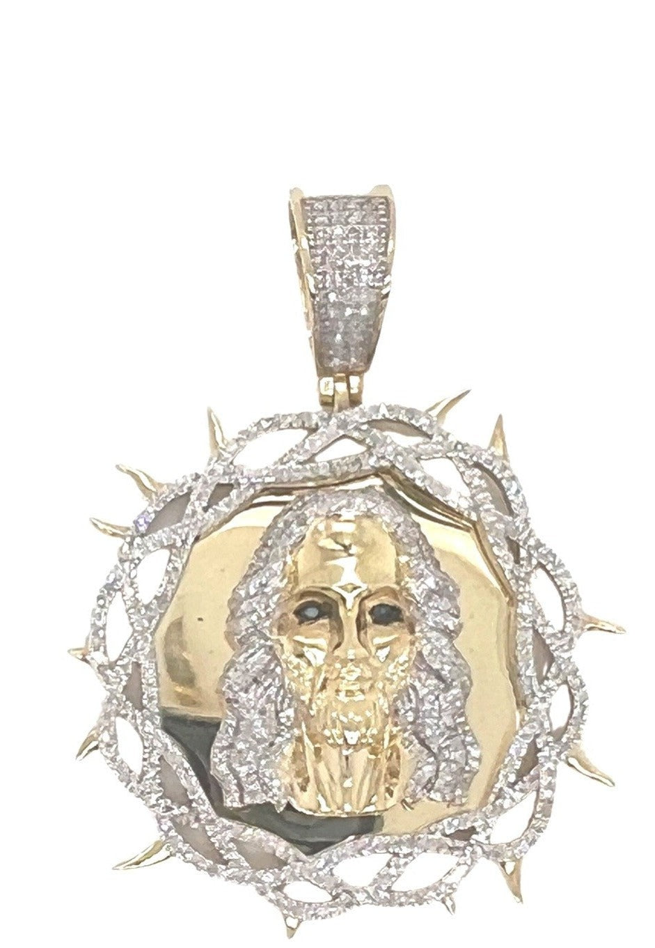 10K Yellow Gold Jesus Head Thorn Medallion Diamond Pendant 0.89 CT 1.85