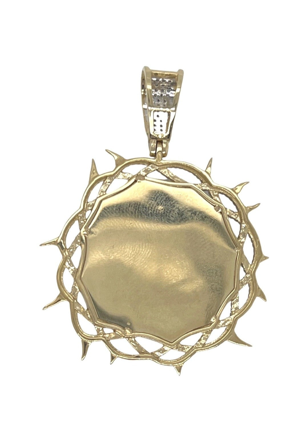 10K Yellow Gold Jesus Head Thorn Medallion Diamond Pendant 0.89 CT 1.85"